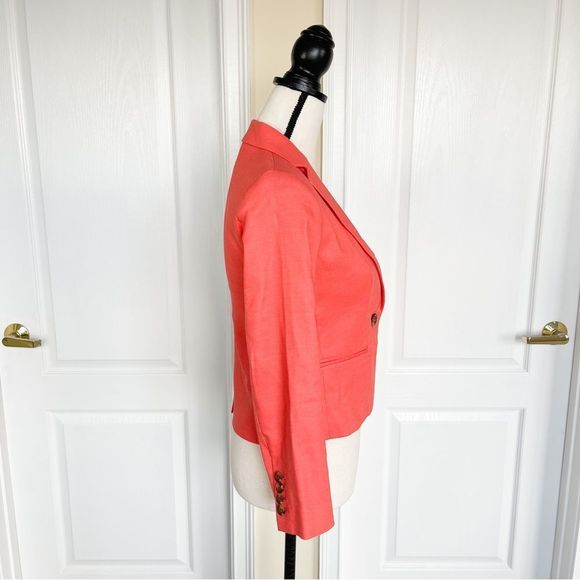 Ann Taylor 00P NWT Petite Linen & Shell Corral Orange Blazer 1 Button & Pockets - Picture 8 of 14